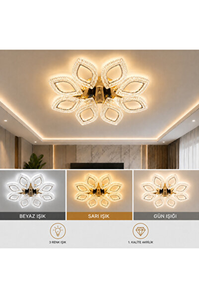 Marsel Lighting PAPATYA 8Lİ AVİZE 3 RENK LED ISIKLI SALON OTURMA ODASI AVİZE