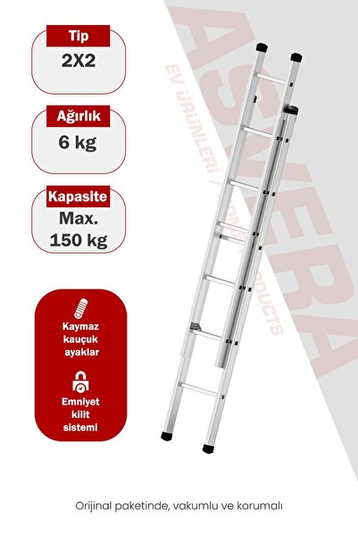 ASVERA Endüstriyel 4 Metre 2 Parçalı Alüminyum Merdiven - 1.4 mm Sürgülü Prof...