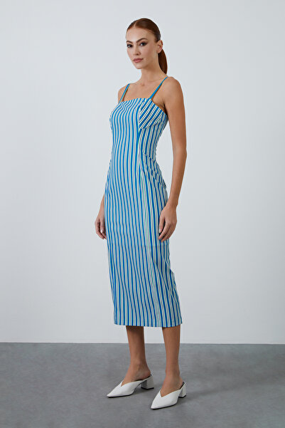Strapped Piping Detailed Midi Dress with Pockets