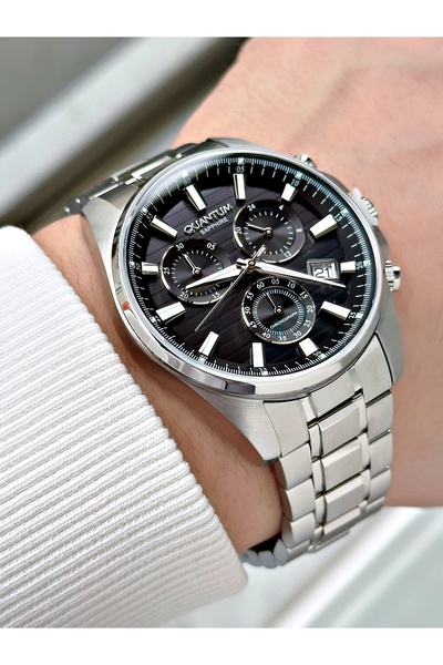 Quantum Functional Silver-Black Color Sapphire Glass Steel Band Steel Case Me...
