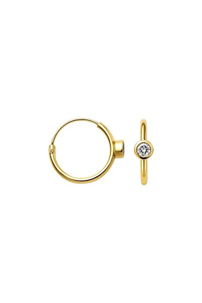 jelux silver Gümüş 925 Ayar 12 MM Minimal Zirkon Taşlı Halka Gold Kadın Küpe