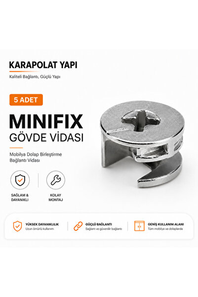 KarapolatYapı Minifix Gövde Mobilya Dolap Birleştirme Bağlantı Vidası 5 Adet