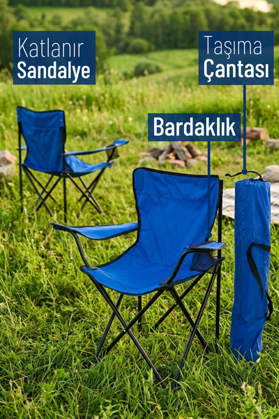 Trend Maison Katlanır Kamp Sandalyesi 2 Adet - Lacivert - Rejisör Sandalye