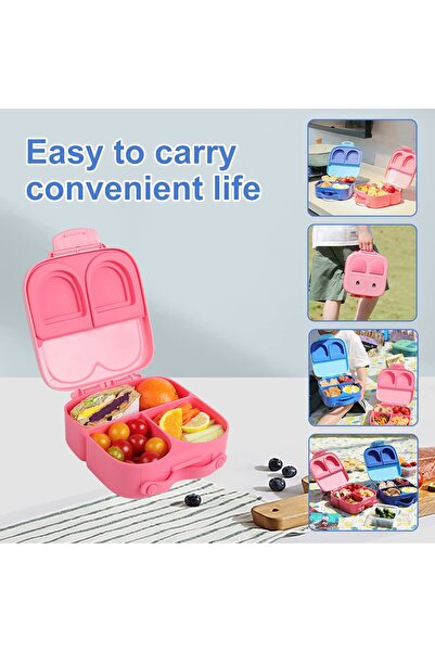 Bento Box Snack Attack TM Lunch Box Bento style Bunny Shape Pink Color for Kids|3/4 Convertible Compartments| BPA FREE|LEAK PROOF| Dishwasher Safe | Back to School Season |Food Graded Materials (Pink)