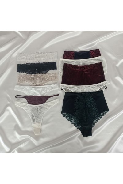 BONBON Kadın Çeyizlik Ve Bohçalık 10'lu Paket Karışık Renk Hipster String Tan...
