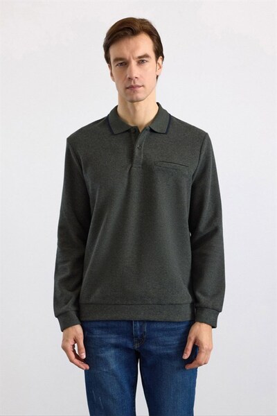 SÜVARİ Haki Regular Düz Polo Yaka Sweatshirt