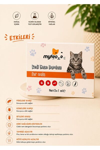 MYFEO Kediler için Dış Parazit Ense Deri Damlası Bitkisel Damla 5x1 ml