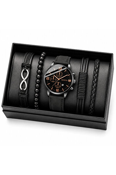 Geneva Set Cadou Bărbați Ceas Negru și Brățări – Cadou Elegant Masculin