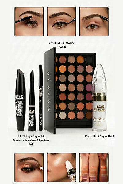 3in1 Shop 3 In 1 Suya Dayanıklı Maskara & Kalem & Eyeliner Seti + Vücut Simi ...
