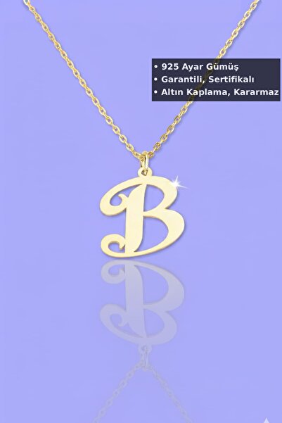 Jewelmim B Harfli Gümüş Kolye | Sarı Altın Kaplama Hediye Baş Harf Kolyesi 92...
