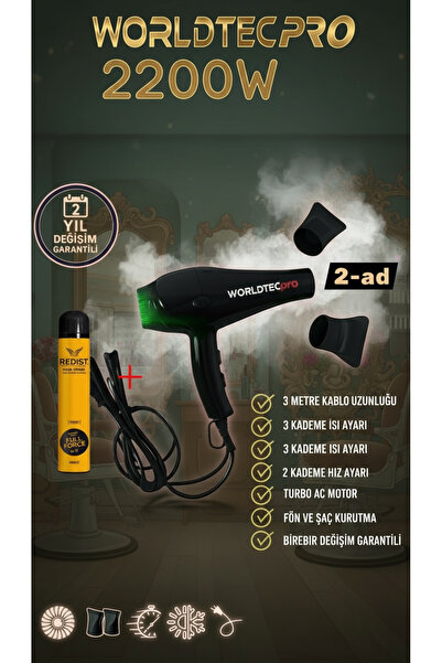 Worldtec 2200 Watt Turbo Profesyonel Kuaför Fön & Saç Kurutma Makinesi + Saç ...