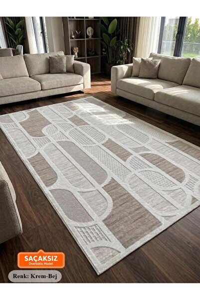 NaRStore Home Kaymaz Taban Krem Bej Modern Geometrik Yıkanabilir Koridor Salo...