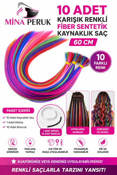 Mina Peruk Beads for Hair Extensions Colorful Hair 10 Pieces 60 cm No Shine +...