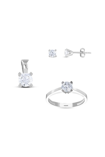 Altın Üçlü Tektaş Set - 14K