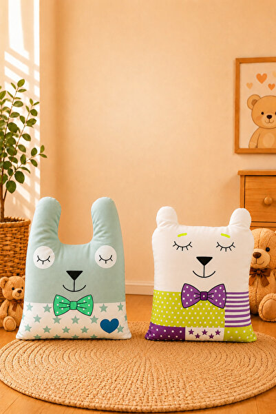 Paris Home 2-Piece Children's Room Cushion Pillow Set, Filled, Cute, Multi-Pu...