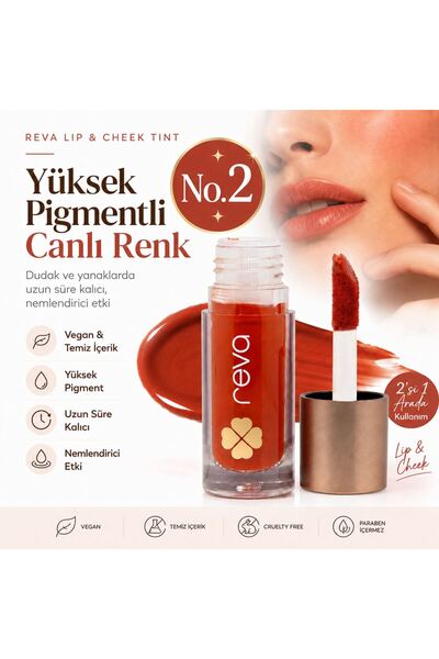 REVA Vegan & Temiz İçerikli Lip & Cheek Tint – 2’si 1 Arada Doğal Renk, Nem v...