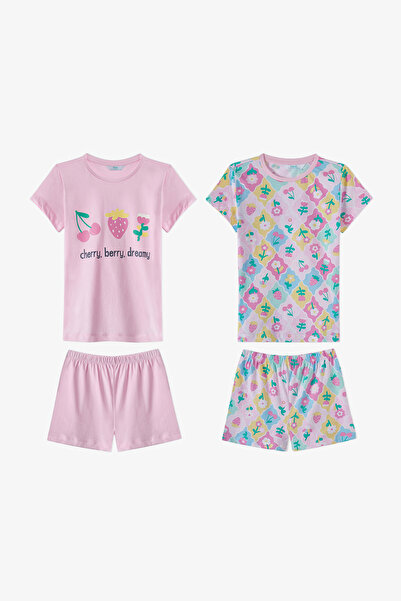 Penti Hellrosa Mädchen-Pyjama-Set aus Kirsch- und Beerbaumwolle, 2-teilig