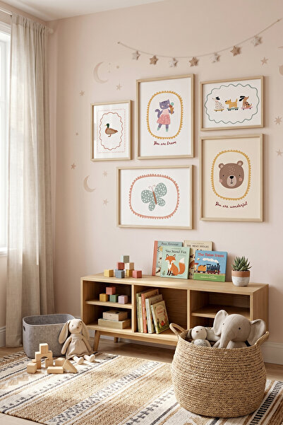 Artiera Set de 5 tablouri înrămate cu personaje din basme în stil pastel pent...