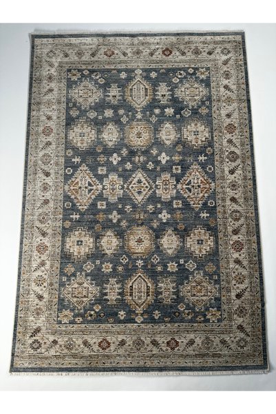 ARİS HALI Salon Halısı Etnik Desenli Mavi Renk Retro Vintage Yumuşak Dokulu O...