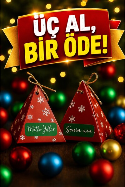 Emtory Home Senin İçin & Mutlu Yıllar Kırmızı 10'lu Yılbaşı Piramit Kutu - He...