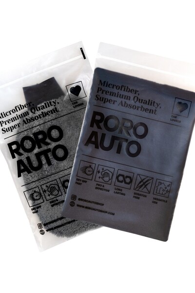 roro auto Siyah Mikrofiber Araç Kurulama Havlusu 60X90 ve Oto Yıkama Eldiveni...