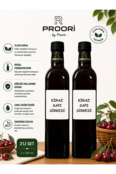 Proori Yıllanmış Kiraz Sapı Sirkesi Doğal Fermente Canlı Sirke 500 ml 2'li Paket