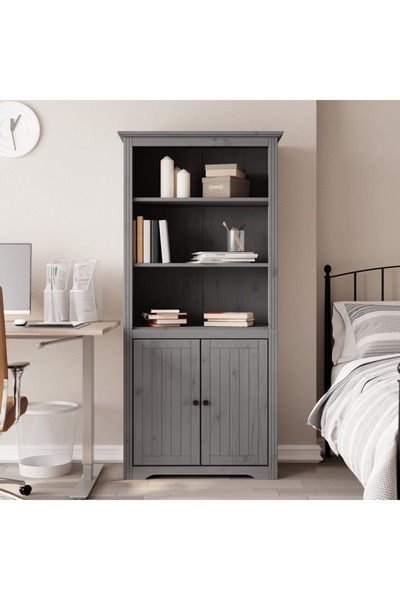 Concept Bibliotecă "BODO", gri, 80x40x172 cm, lemn masiv de pin