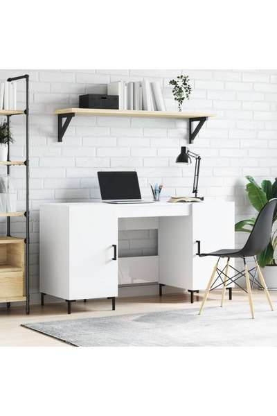 Concept Birou, alb extralucios, 140x50x75 cm, lemn compozit