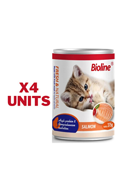 Bioline عبوة من 4 قطع، طعام قطط معلب بنكهة السلمون 375 جرام