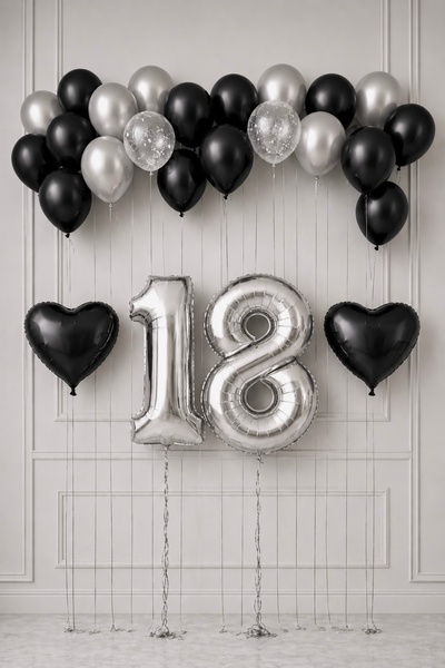 Miels Concept Black Silver Concept Number Balloon Candle Birthday Balloon Set