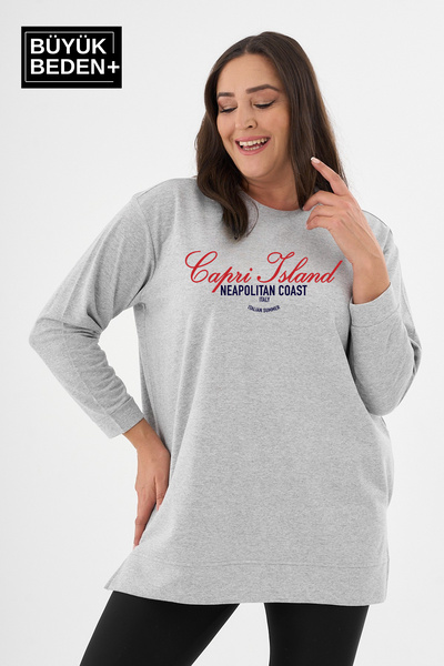 Süperlife Women's Tunic Large Size Capri Island Printed Thin Sweatshirt Spr26...