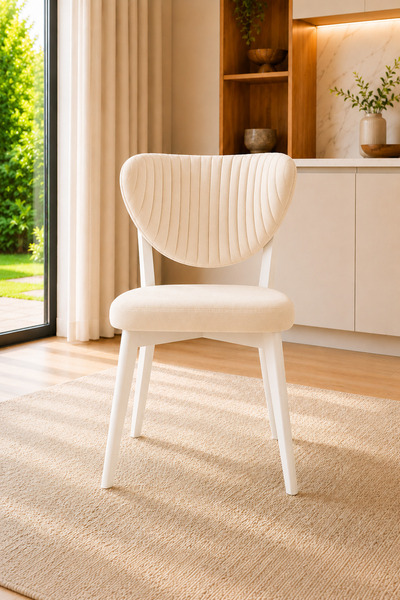 formood Mutfak Sandalyesi Modern Krem Kumaş Salon Sandalyesi Beyaz Ayak Elma ...