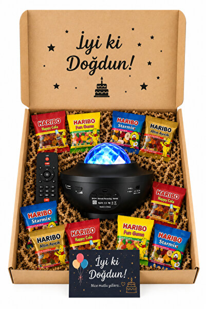 elieldam Doğum Günü Özel Gün Galaksi Gece Lambası 21 Işık Gösterisi + Haribo ...