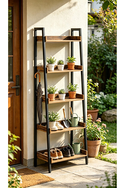 GoldenLike Ladder Shelf, 5-Tier Freestanding Storage Rack, Large Capacity, Tr...