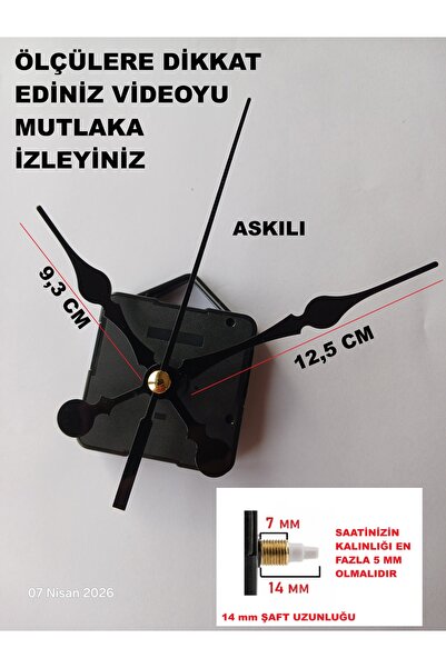CNR SHOP Duvar Saat Mekanizması 14 MM ŞAFT Akar Sessiz Çalışır Akrep-Yelkovan...