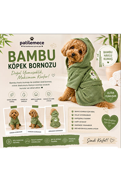 Patilemece Bambu Kumaş Köpek Bornozu Yeşil