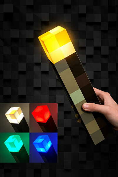 Gudli Minecraft Tarzı LED Meşale Lamba Çok Renkli USB Şarjlı Duvar Masa Lambası