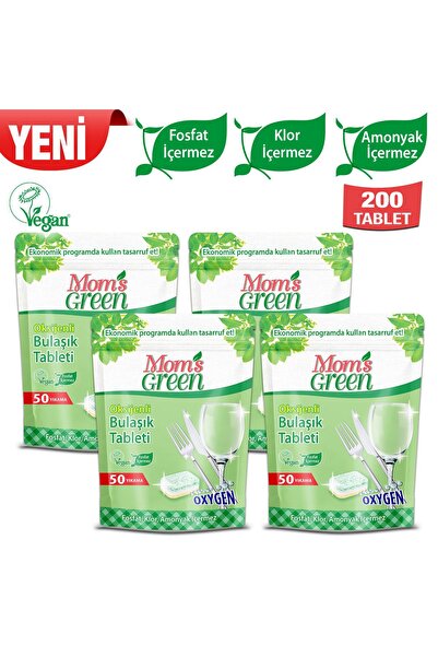 Mom's Green 4'lü Set- 50'li Oksijenli Bulaşık Makinesi Tableti - 4x50 = 200 T...