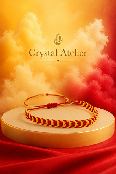 Crystal Atelier سوار متماسك باللونين الأصفر والأحمر - سوار مكرامية - سوار هدي...