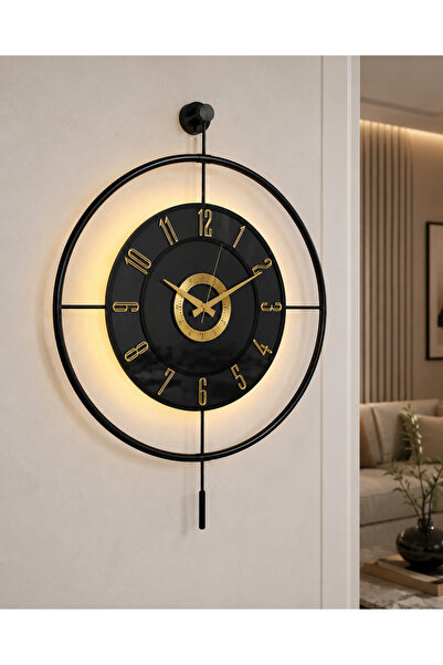Pey Aksesuar Metal Camlı Duvar Saati (60X80 CM BÜYÜK BOY) Işıklı Gerçek Cam S...