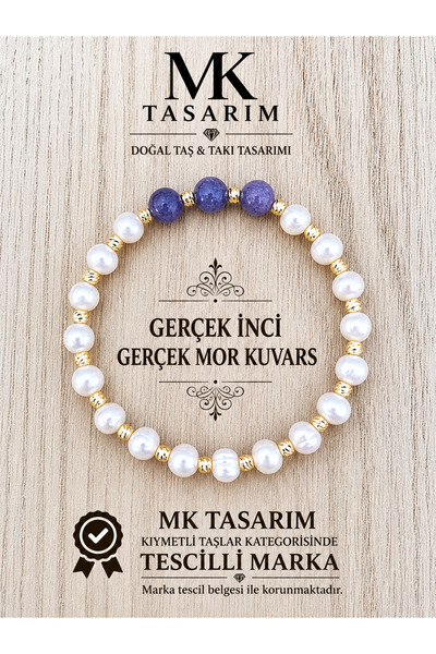 MK tasarım Genuine Pearl- Purple Quartz Stone Bracelet Mk.7000.808- Comfort-P...