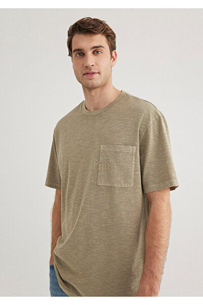 Mavi Baskılı Bej Tişört Loose Fit / Bol Rahat Kesim 0612402-70360