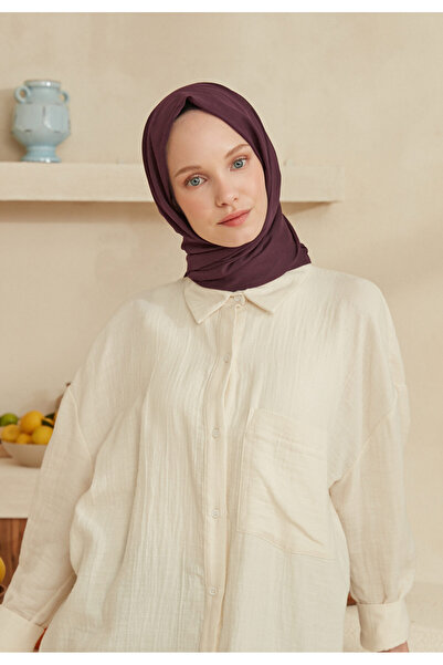 Freshscarfs Patlıcan Moru İnce Pamuk Vual Şal