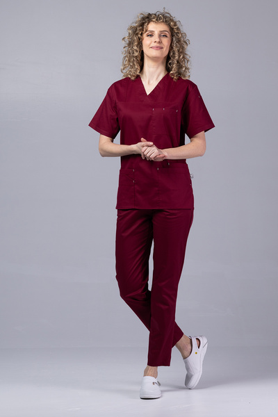 OEM Costum medical FLEXI COTTON STRETCH pentru femei, vișiniu