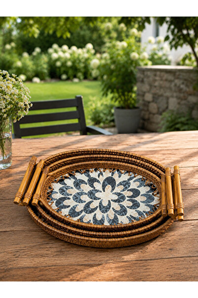 Noah Exclusive 3-Piece Oval Wicker Tray Set - Wicker Tray - Patterned Wicker ...
