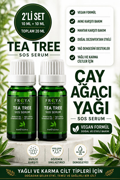 FREYACOSMETIC 'Çay Ağacı Yağı' Tea Tree SOS Serum 2 Adet 10 ml Akne Siyah Nok...
