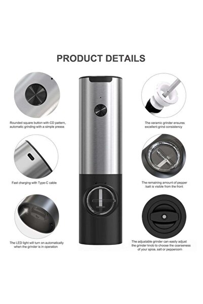 Arabest Automatic Electric Salt & Pepper Grinder, Adjustable Coarseness with ...