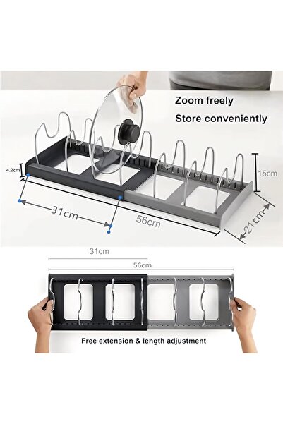 Arabest Expandable Pan Organizer Rack, 6 Adjustable Compartments Kitchen Cabi...