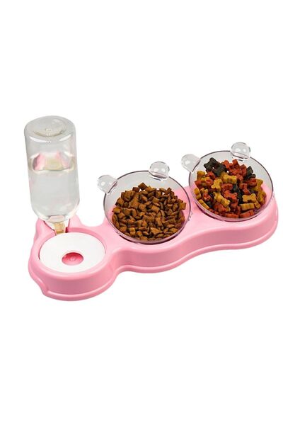 Glipet Çift Hazneli- 3' Lü Beslenme Mama Ve Su Kabı 500 ml 36*21*16 Cm
