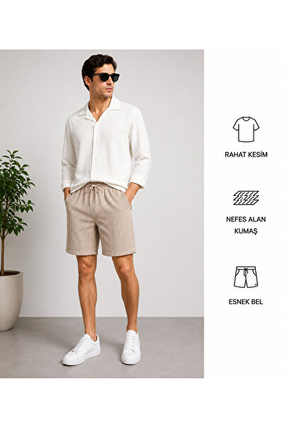WENMİNG Bürümcük Crinkle Fabric Summer Men's Shirt and Crepe Shorts Top and B...